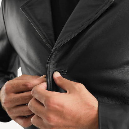 Classic Black Leather Overcoat