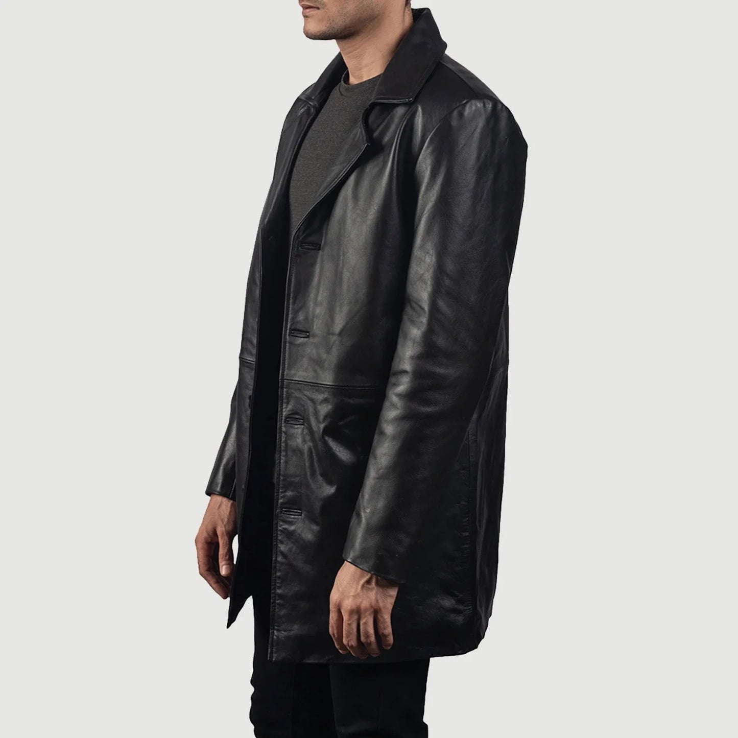 Classic Black Leather Overcoat