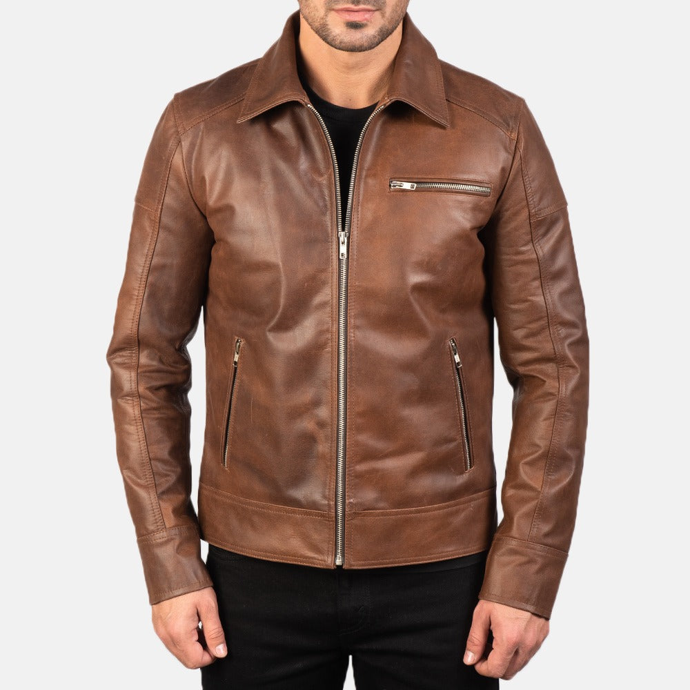 Brown Leather Biker Jacket