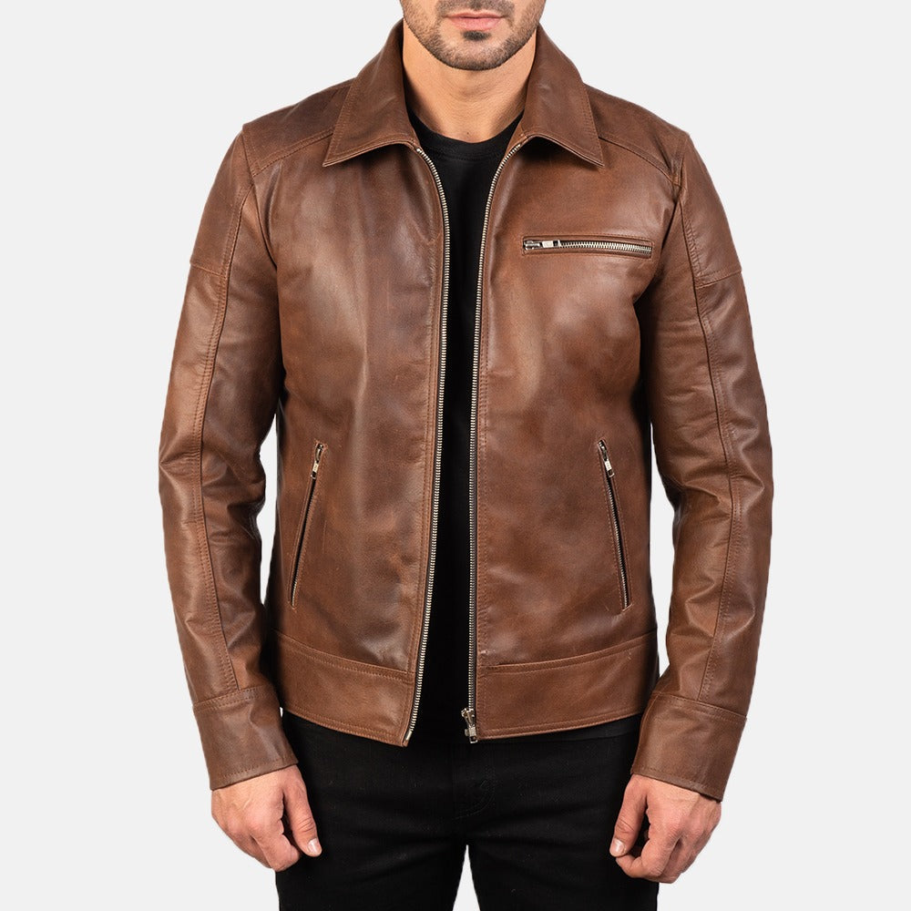 Brown Leather Biker Jacket