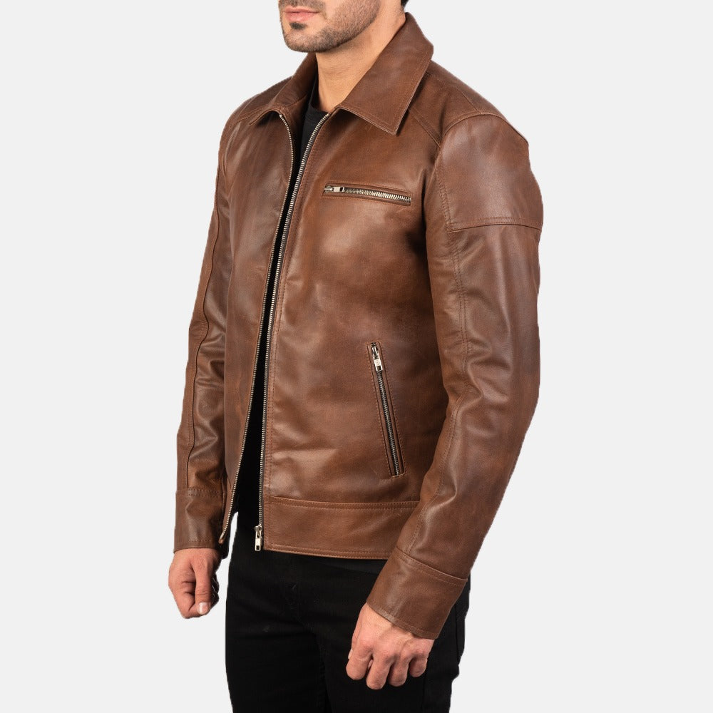 Brown Leather Biker Jacket