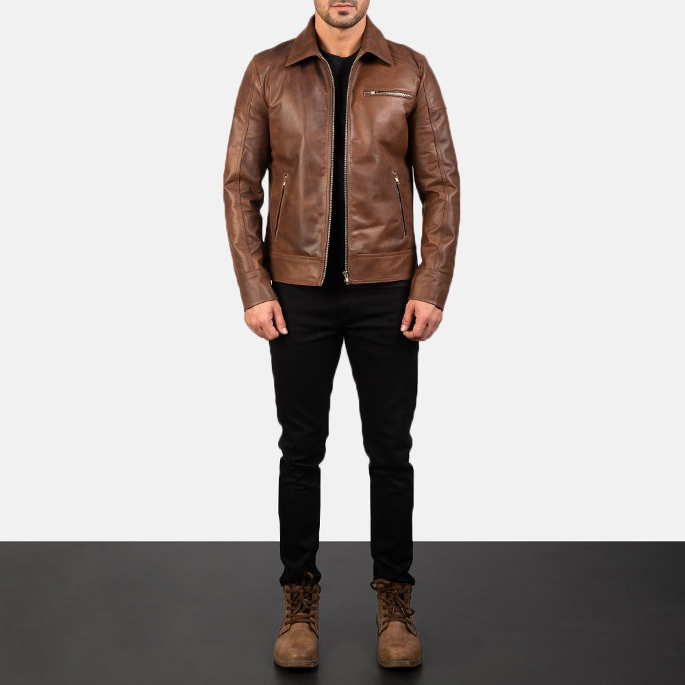 Brown Leather Biker Jacket