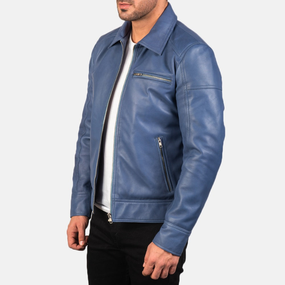 Blue Leather Biker Jacket