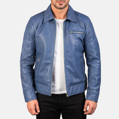 Blue Leather Biker Jacket