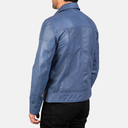 Blue Leather Biker Jacket