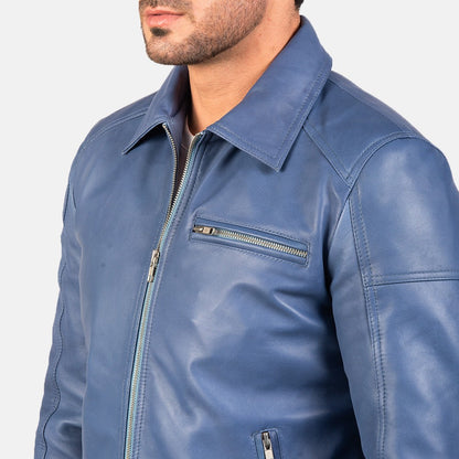 Blue Leather Biker Jacket