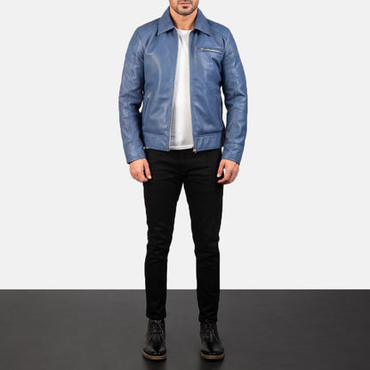 Blue Leather Biker Jacket