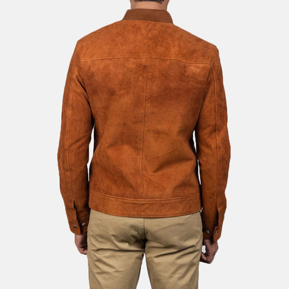 Light Brown(orange shade) Suede Leather Bomber Jacket