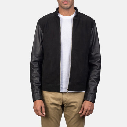 Black Suede Leather Bomber Jacket