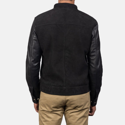 Black Suede Leather Bomber Jacket