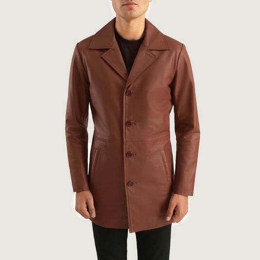 Classic Brown Leather Overcoat