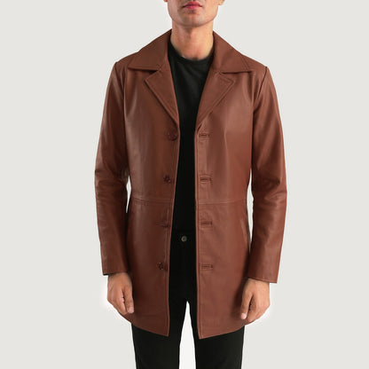 Classic Brown Leather Overcoat