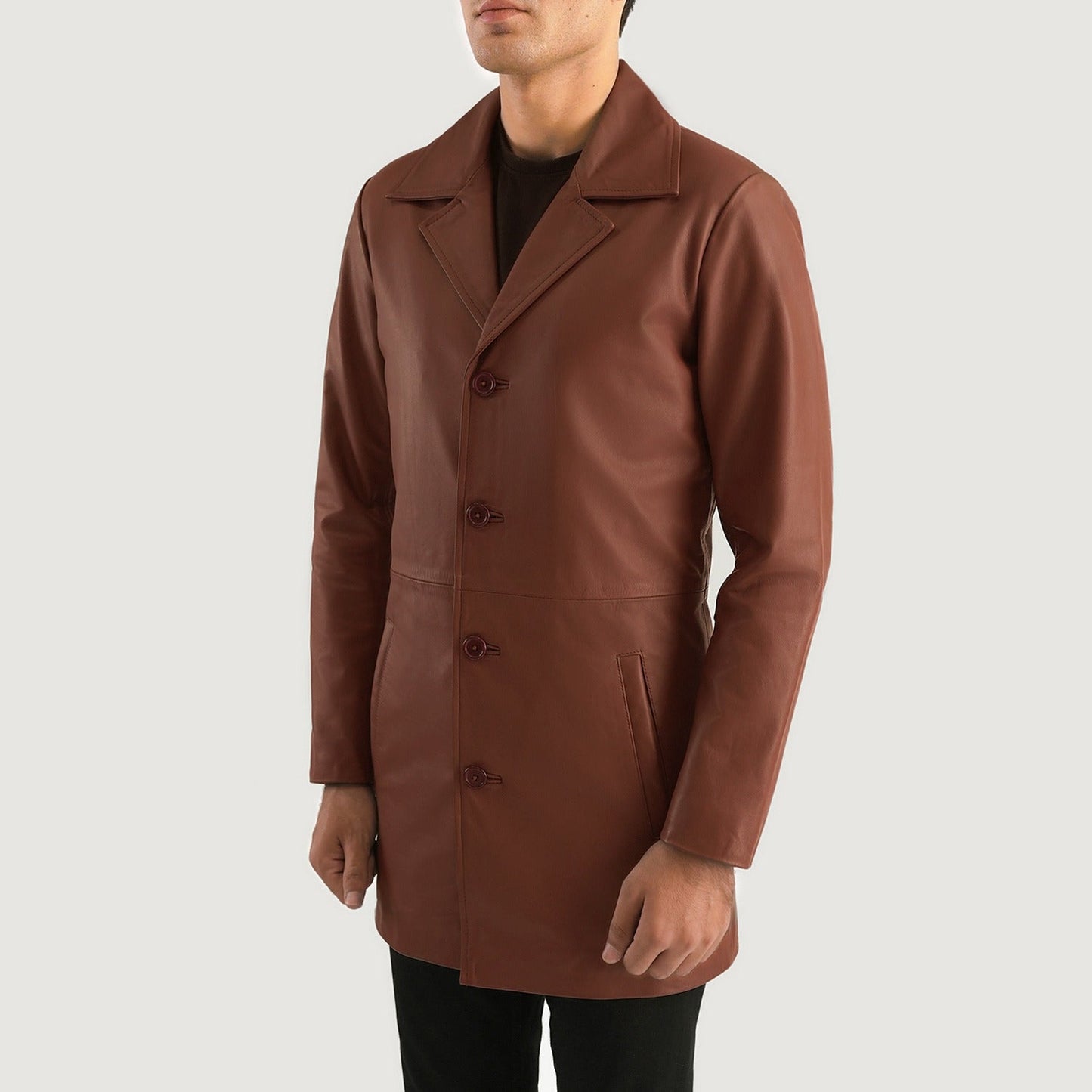 Classic Brown Leather Overcoat