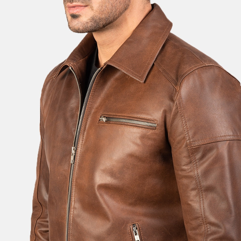 Brown Leather Biker Jacket