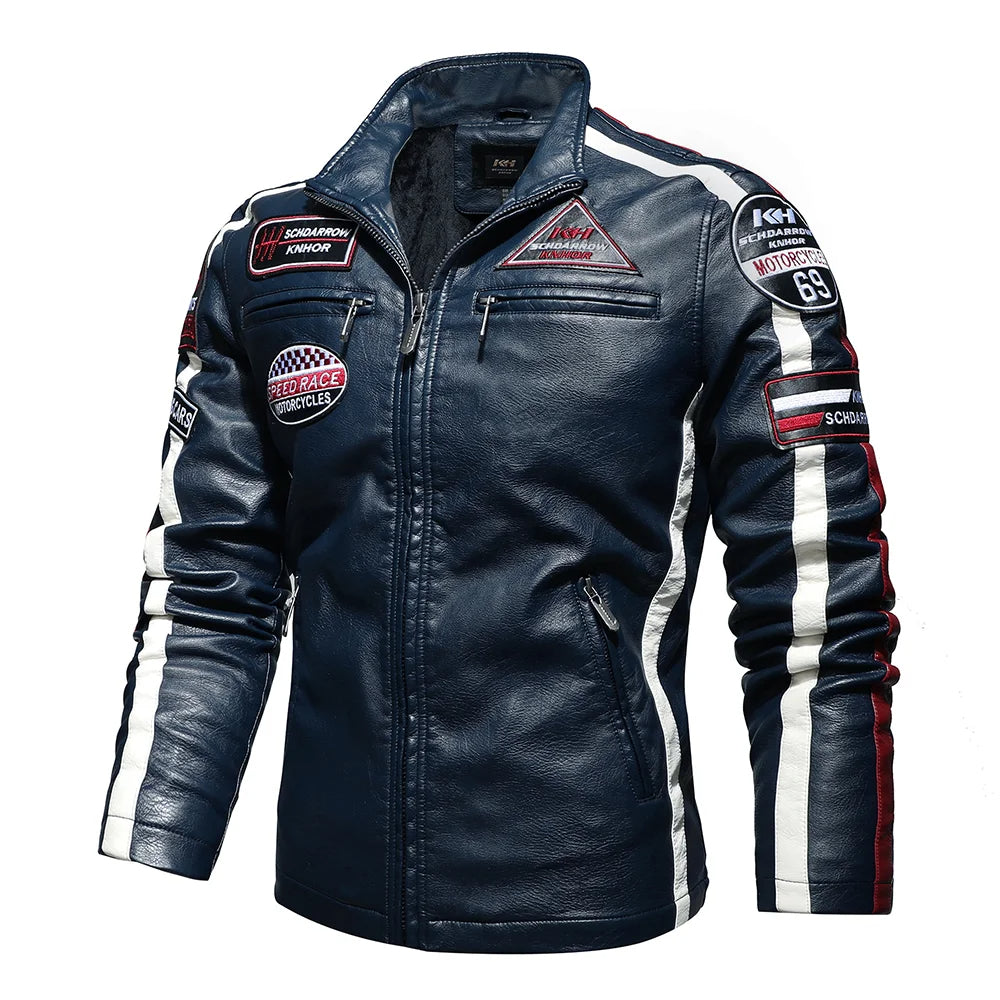 Embroidery Leather Motorcycle Jacket