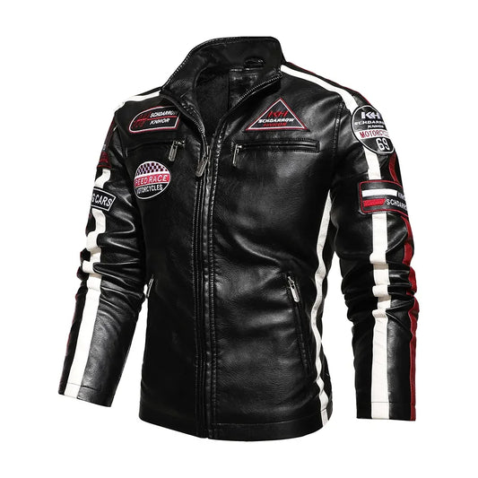 Embroidery Leather Motorcycle Jacket