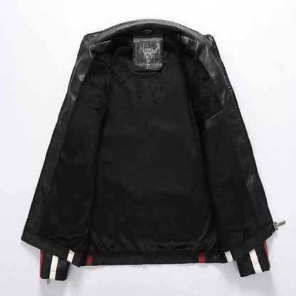 Embroidery Leather Motorcycle Jacket