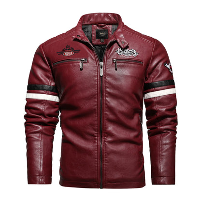 Embroidery Leather Motorcycle Jacket